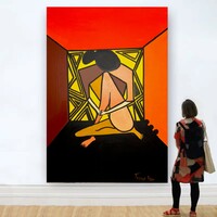 Modern painter Nóry Forray 50x70 cm abstract nude canvas painting - oriental geisha c.Creation