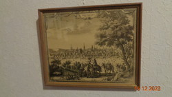 Ville de Brabant , Brüsszel  látképe , régi  rérkarc , 26 x 21 cm , eredeti kerettel  28 x 23 cm