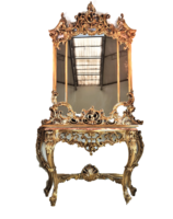 A408 Gyönyörű Olasz aranyozott barokk konzolasztal tükörrel