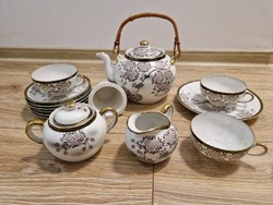 Japán tojáshéj porcelán teás készlet, kézzel festett, szép mintával