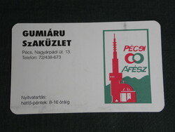 Kártyanaptár, Pécs ÁFÉSZ, gumiáru szaküzlet, Nagyárpádi út,1995,   (5)