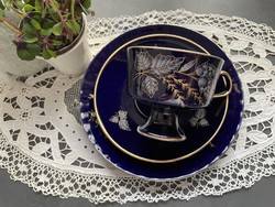 Wonderful echt cobalt 24 carat gold-plated breakfast tea cup set, trio