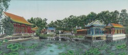 Kínai művész 1950 körül : Tóparti pavilonok