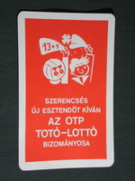 Kártyanaptár, Totó Lottó szerencsejáték, grafikai rajzos, reklám figura,1976,   (5)