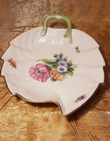 I discounted it! Herend large, leaf-shaped porcelain offering, with beautiful flowers, special