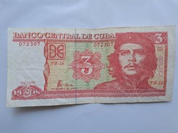 Rare in good condition! Cuban 3 peso banknote with Che Guevara's face