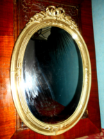Tömör réz keretben  barokk stíl fali tükör 34 cm X 21,5 cm