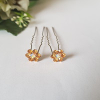 2 new, gold-colored rhinestone, flower-shaped hairpins, hair accessories - Class 2