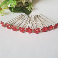 New, flower-shaped hairpin with red rhinestones, hair ornament - Grade 2