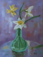 Galina Antiipina: narcissus in a vase, oil painting, canvas, 40x30cm