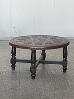 Vintage circular coffee table in printed leather, angel pazmino for muebles de estilo,