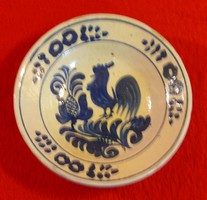 Corundum blue glazed rooster pond plate, 20 cm