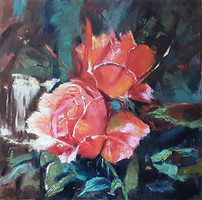 Antyipina Galina: Három rózsa. Lindsey Kustush alapján. Olajfestmény, vászon, festőkés. 58x58cm