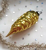 Old golden yellow cone Christmas tree ornament 8cm