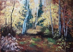 Antyipina Galina: Ősszel erdőben. Olajfestmény, vászon, festőkés. 50x70cm