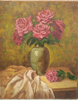 Antyipina Galina: Rózsák vázában. Olajfestmény, vászon, festőkés. 50x40cm