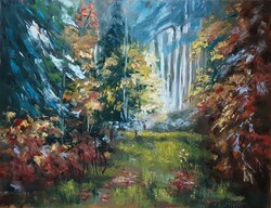 Antiipina galina: autumn in the forest. Oil painting, canvas, painter's knife. 58X75cm