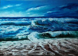 Antiypina galina: sea wave. Oil painting, canvas, painter's knife. 50X70cm