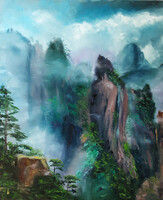 Antyipina Galina: Kínai táj. Olajfestmény, vászon, festőkés. 60x50cm