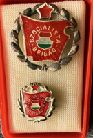 Ezüst Koszorús Szocialista Brigád kitüntetés miniatűrrel dobozában