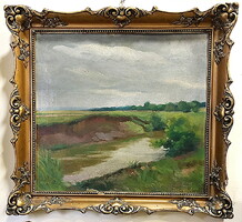Hagyik István (1891 - 1958):Tájkép patakkal,festmény méret : 50 x 50 cm
