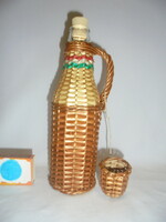 Wicker glass bottle - with red-white-green decoration - new