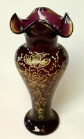 Broken glass vase with frilled mouth, decorated with gilded plant motifs, in perfect condition