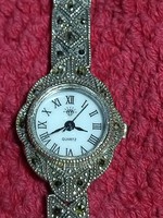 Gyönyörű régi női 925 Sterling ezüst Diamond karkötő óra markazit kövekkel