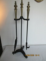 Wrought iron fireplace cleaning set with copper tongs. Negotiable!
