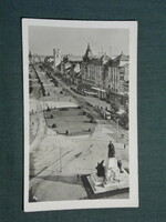 Postcard, Debrecen, Ferenc József út, Kossuth tér, road, monument, skyline detail