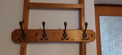 Vintage wooden 8-step decorative ladder + with 4 bronze hangers that can be hung on it - approx. 255 cm tall