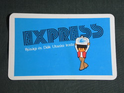 Kártyanaptár, Express utazási iroda, grafikai rajzos, reklám figura, 1975,   (5)