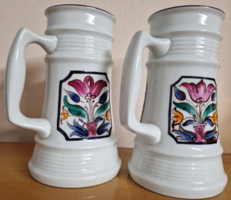 Alföldi porcelángyár által készített, tulipán mintás, 2 darab porcelán söröskorsó egyben , hibátlan