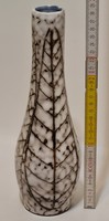 Hódmezővásárhely, leaf pattern, dark brown, gray glazed ceramic vase (2898)