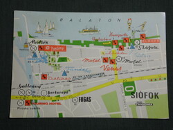 Postcard, Balaton, Siófok, Áfés restaurant, hotel, sailor, elf, mermaid, sunshine, graphic map