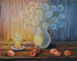 Antiipina galina: still life with dandelions. Oil painting, canvas. 40X50cm