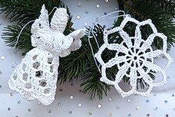 Crocheted angel and snowflake together Christmas tree ornaments 8cm