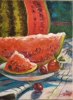 Antyipina Galina: Görögdinnye, olajfestmény, vászon, 40x30cm