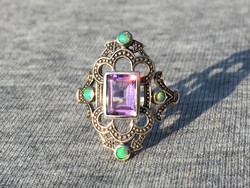 Women's silver ring with amethyst and opal