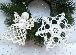 Crocheted angel and snowflake together Christmas tree ornaments 8cm