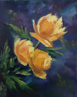 Antyipina Galina: Sárga virágok, olajfestmény, vászon, 25x30cm