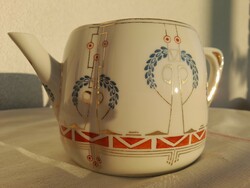Wiener Werkstätte stílusú szecessziós, méretes porcelán teáskanna, 1920 k.