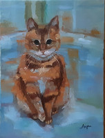 Antiipina galina: ginger cat, oil painting, canvas, painter's knife, 40x30cm