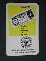 Card calendar, javszer apartment maintenance contract, Budapest, advertising figure, paper money, 1974, (5)