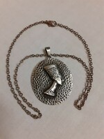 Silver-plated pendant on a chain made with retro industrial art handwork