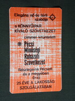 Kártyanaptár, 25 éves Pécs minőségi ruházati szövetkezet,1974,   (5)