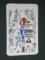 Kártyanaptár, Centrum áruházak, grafikai rajzos,humoros, női modell,1974,   (5)
