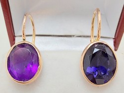 292T. Tanzanite 2ct amethyst 2ct 14k rose gold 3g, special earrings, unworn condition