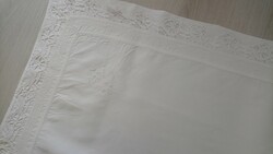 Festive monogrammed pillowcase decorated with antique beaten lace border (irén)