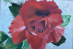 Antyipina Galina: Piros rózsa (hiperrealizmus). Olajfestmény, vászon. 70x50cm